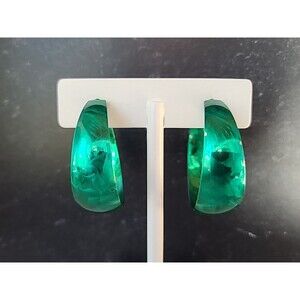 Green Colored Metal Hoop Earrings Vintage Costume Jewelry